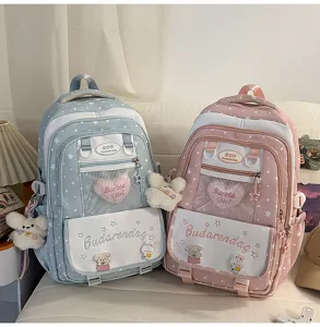 Japanese ins sweet ita backpack for school girls, cute star pattern star double shoulder bag.
