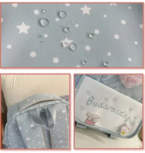 Details of the Japanese sweet star print ita bag women backpack, waterproof fabric design.