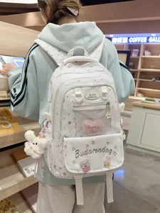 Japanese Sweet Ita Backpack Cute Star Print Transparent Mesh Pocket Casual School Bookbag For Teen Girls Student Bag
