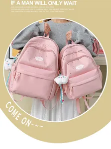 Cute pink star print school backpack for teenage girls sweet casual daily daypack