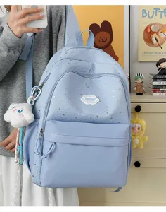 Cute light blue star backpack for women and students stylish lightweight school bookbag