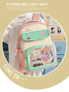 Lindo mochila itabag estilo japonés para chicas gran capacidad bolso escolar rosa