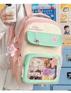 Mochila ita linda de estilo japonés gran capacidad rosa bolsa escolar de campus para niñas