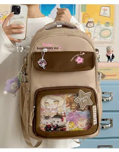 Mochila ita de gran capacidad estilo japonés bonita bolsa escolar con ventana clara.