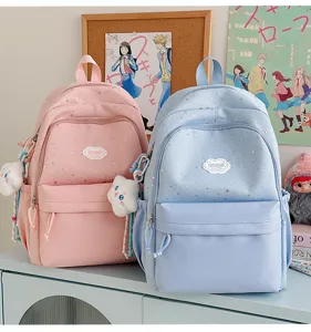Cute sweet star print student backpack, casual campus style light double shoulder bag for girls.