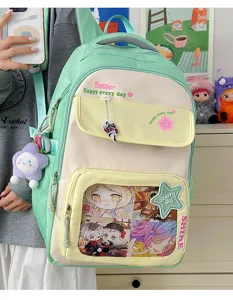 Mochila ita bonita para chicas de escuela, gran capacidad bolsa escolar con ventana transparente.