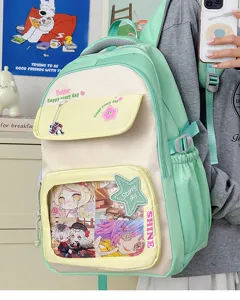 Lindo bolso ita estético para chicas estudiantes, mochila escolar grande con ventana transparente.