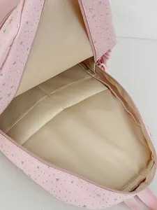 Pink star pattern school backpack for girls, cute lightweight daily student shoulder bag.