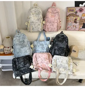 Korean style canvas backpack set with multiple colors, perfect for students and daily use.