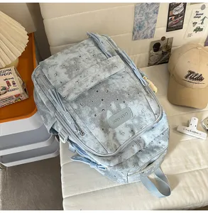 Ins style star and moon pattern student school bag casual daily campus rucksack