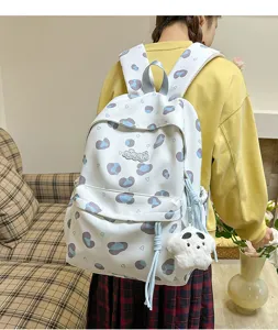 Korean style sweet polka dot school backpack lightweight casual daypack for women girls