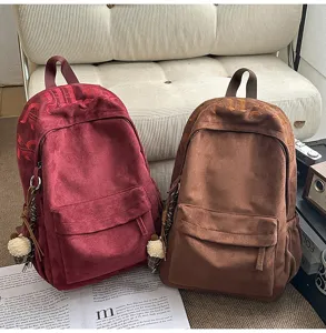 Zaino in corduroy stile vintage giapponese grande capacità borsa scolaretta per donne