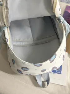 Sweet cute casual canvas backpack with cute spots and heart pattern, stylish school bag.