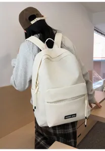 Sac a dos en toile uni style coreen pour etudiants, ecole, voyage, sac de jour casual.