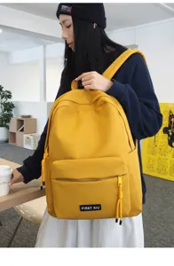 Sac a dos jaune uni de style Coreen pour filles, sac de voyage casual leger vue detaillee