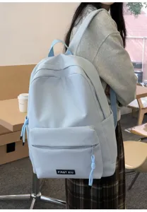 Sac à dos d'école uni bleu clair style coréen, sac de voyage décontracté pour étudiants.