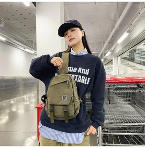 Unisex casual olive green chest crossbody bag, stylish nylon sports shoulder backpack for daily use.