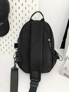 Casual black cross-body chest bag for men and women, versatile sports neutral backpack.