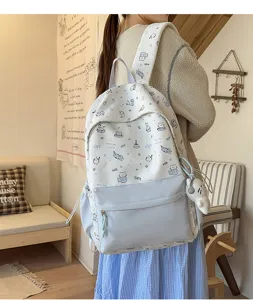 Cute cartoon cat print backpack for women large capacity sweet student school bag casual daypack