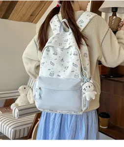 Cute cat print canvas backpack for women, large capacity casual school bookbag stylish daily daypack.