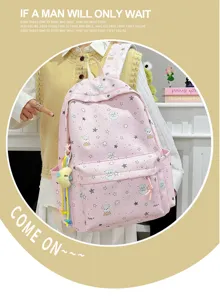 Japanese style cute pink backpack with bear print large capacity casual school bag for girls