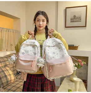 Korean style cute cartoon cat backpack for women, large capacity student school bag, sweet style.