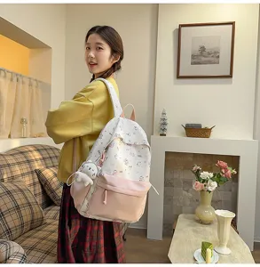 Korean style cute cartoon cat canvas backpack for women large capacity student school bag