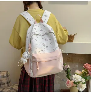 Korean style cute cartoon cat print backpack, large capacity sweet school bag for students.