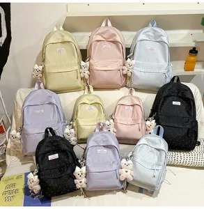 Cute Japanese style polka dot canvas backpack for student girls, daily mini bookbag.