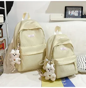 Cute Japanese polka dot backpack set for women student school bag with bear pendant mini travel bag