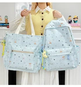 Cute blue dog print school bag and tote bag set, sweet Japanese style backpack for students.