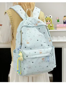 Cute aesthetic school backpack with star puppy print, large capacity for daily student use.