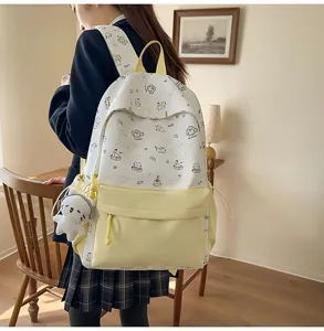 Korean style cute cartoon cat print canvas backpack for women large school book bag