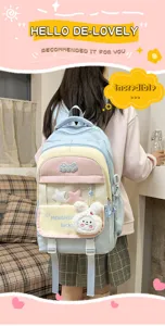 Colorful multi-compartment school backpack for girls, large capacity cute style daily bag.