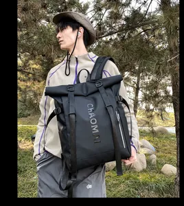 Outdoor travel black backpack large capacity roll top casual daypack for men and women