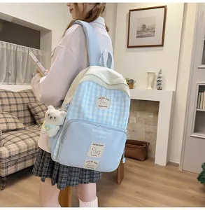 Sweet plaid backpack for school and daily use, lightweight large capacity casual daypack for teens.