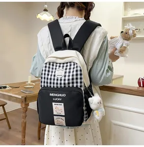 Japanese style plaid backpack sweet school bag casual large capacity daily commuter rucksack.