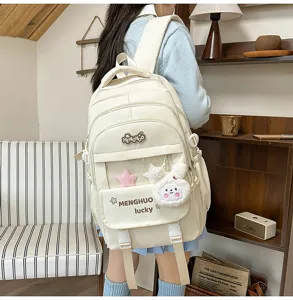 Large capacity cute school backpack for students, multi-compartment casual daypack.