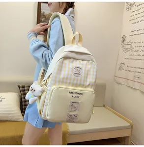 Japanese sweet plaid backpack casual school bag lightweight large capacity schoolbag for student