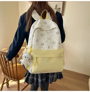 Cute cat print canvas backpack for women, large capacity sweet student school bag casual daypack.