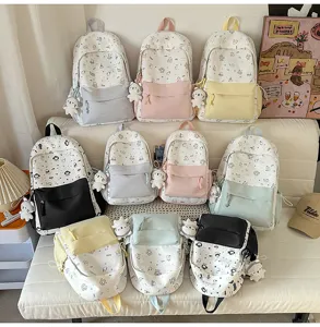 Cute cartoon cat canvas backpack student school bag large capacity casual daypack detail view