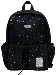 Cute black star print backpack for students, Japanese style casual daypack for girls.