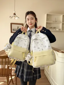 Nylon Cartoon Cat Print Casual Backpack For Women Large Capacity School Bookbag Cute Student Travel Daypack Bag