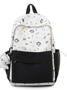 Korean style cute cat doodle backpack large capacity school bag black and white contrast color daypack