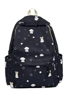 Japanese style cute puppy star print backpack large capacity student school bag navy blue