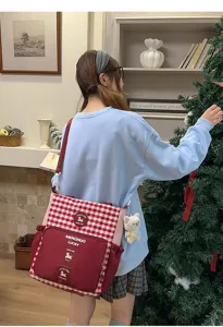 Student canvas crossbody tote bag large capacity colorblock casual shoulder bag for women