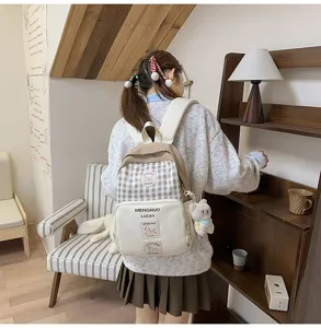Japanese sweet plaid backpack large capacity school bag stylish student dual use casual rucksack