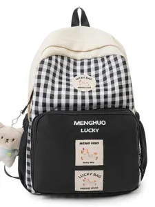 Japanese style checkered school backpack casual student lightweight large capacity daypack