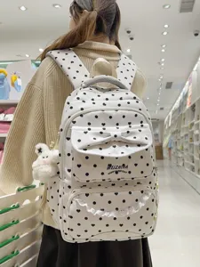 Sac à Dos Décontracté en Nylon à Pois Mignons avec Nœud Cartable Daypack Bookbag pour Adolescentes Femmes Voyage Quotidien