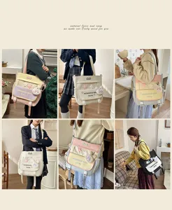 Sac à bandoulière en toile colorée style coréen pour étudiants, joli sac à dos quotidien.